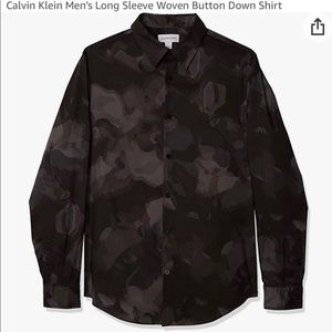NWT Men's Small Calvin Klein Long Sleeve Button Down Shirt Camo Black/Charcoal